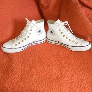 CONVERSE ALL STAR WHITE LEATHER HIGH TOPS UNISEX